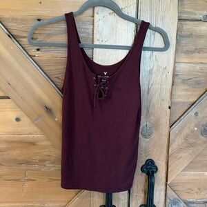 American Eagle Outfitters Maroon Lace-Up Tank